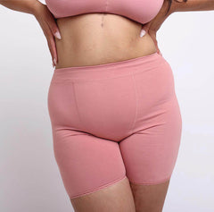 Load image into Gallery viewer, Size L woman wearing desert rose certfieid organic cotton boxer underwear in desert rose