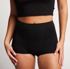 Load image into Gallery viewer, woman wearing certified organic cotton boyshort style for women
