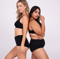 Load image into Gallery viewer, Two women standing back to back wearing certified organic cotton boyshort