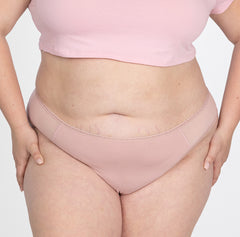 Load image into Gallery viewer, Size 2XL Blush Pink Organic Cotton Mid Rise Brief with mesh sides and non-toxic lace detail