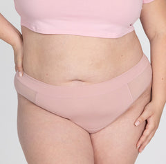 Load image into Gallery viewer, XXL woman front view wearing blush pink color high waisted thong underwear in blush pink
