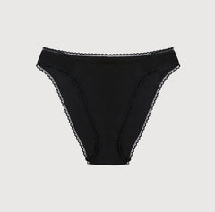 Load image into Gallery viewer, flat lay of organic cotton mid rise brief underwear in all-cotton, high cut leg, lace detail
