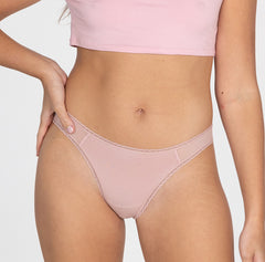 Load image into Gallery viewer, Front view of size small model wearing blush pink la coochie organic cotton mid rise brief style
