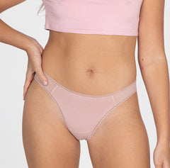 Load image into Gallery viewer, Front view of size small model wearing blush pink la coochie organic cotton mid rise brief style