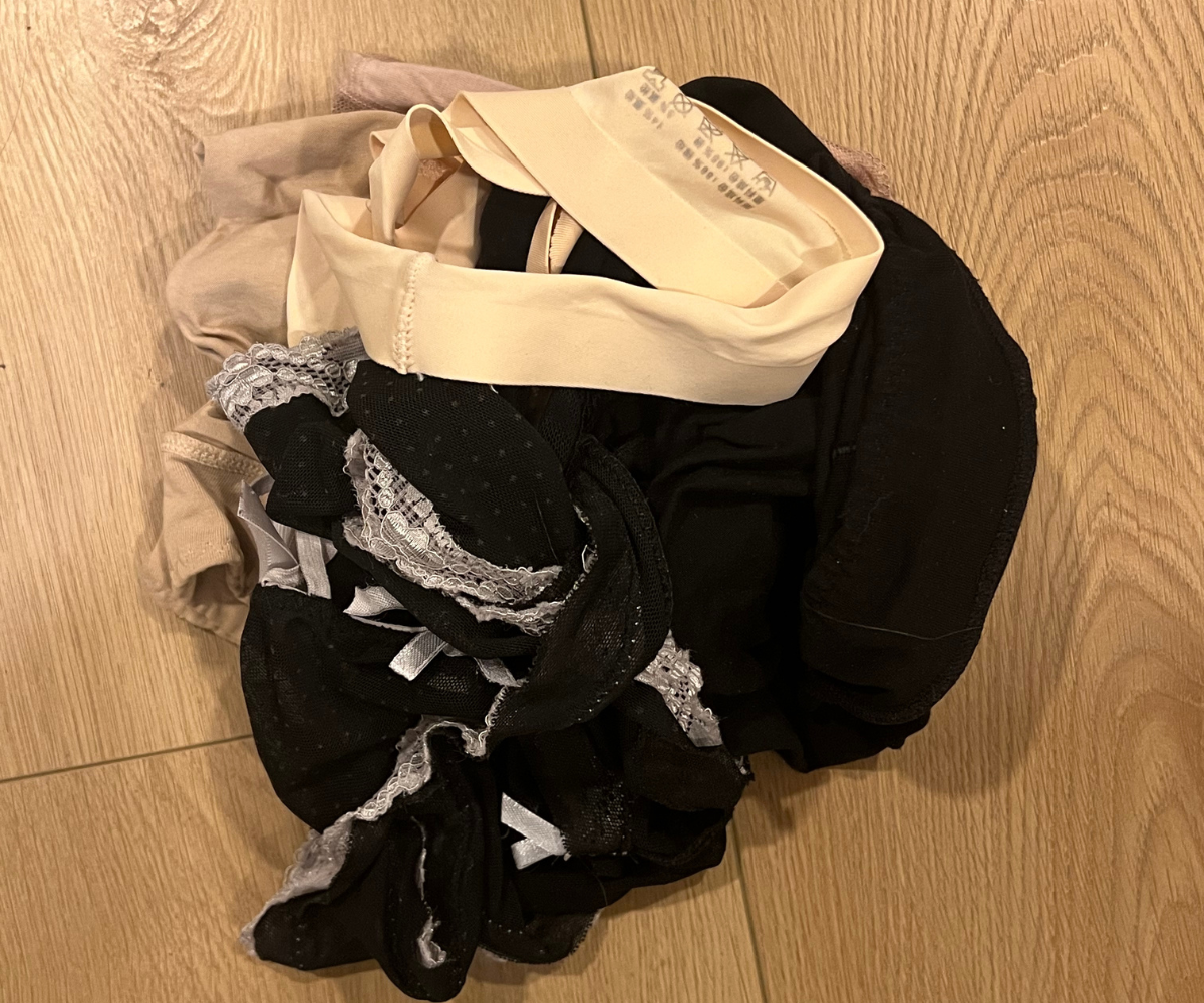 pile of synthetic underwear laying on the floor