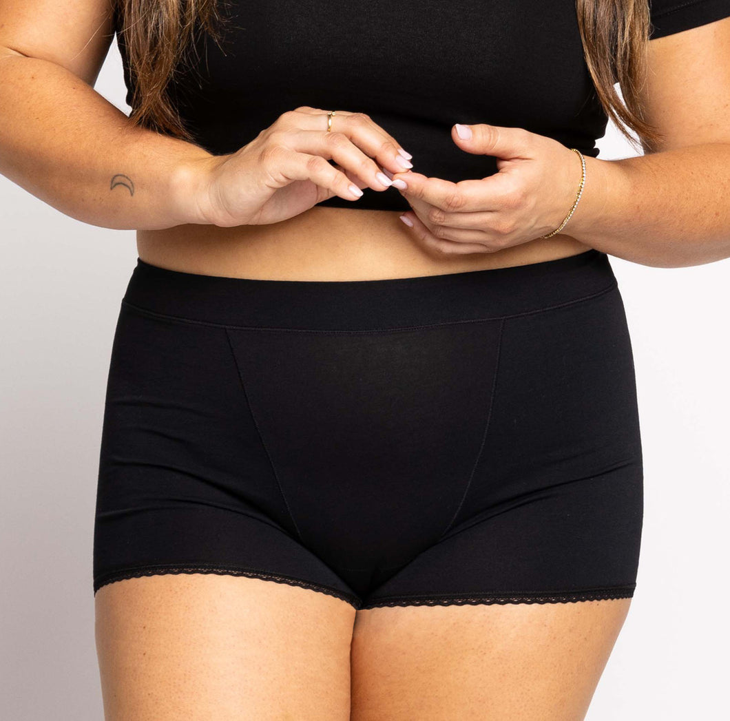 woman wearing organic cotton boyshort style for women