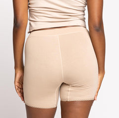 Load image into Gallery viewer, honey nudge color high rise boxer to wear under dress or skirt. Best womens boxer brief 
