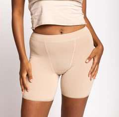 Load image into Gallery viewer, nude beige honey colored high rise boxer underwear - wear under dress or skirt
