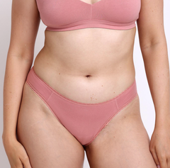 Load image into Gallery viewer, Size M showing front view of Organic Cotton Desert Rose Mid Rise Brief with high cut leg and lace detail
